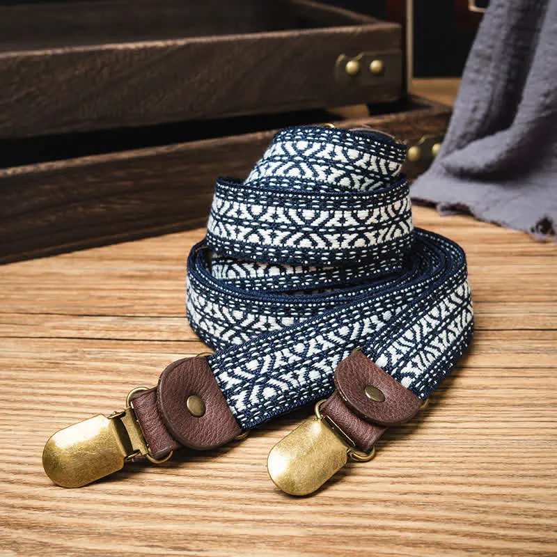 Navy & White Ethnic Pattern Y-back Elastic Suspenders sold by FloralTrip product image thumbnail 2