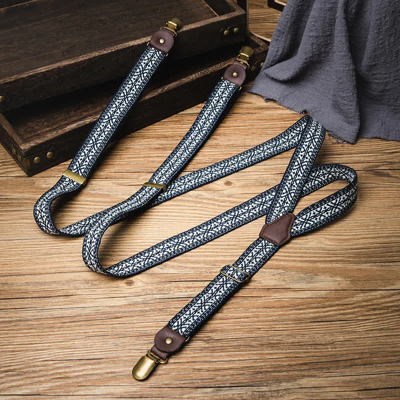 Navy & White Ethnic Pattern Y-back Elastic Suspenders sold by FloralTrip product image thumbnail 3