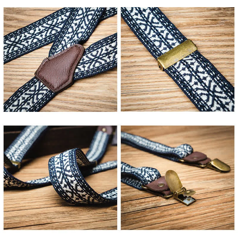 Navy & White Ethnic Pattern Y-back Elastic Suspenders sold by FloralTrip product image thumbnail 4