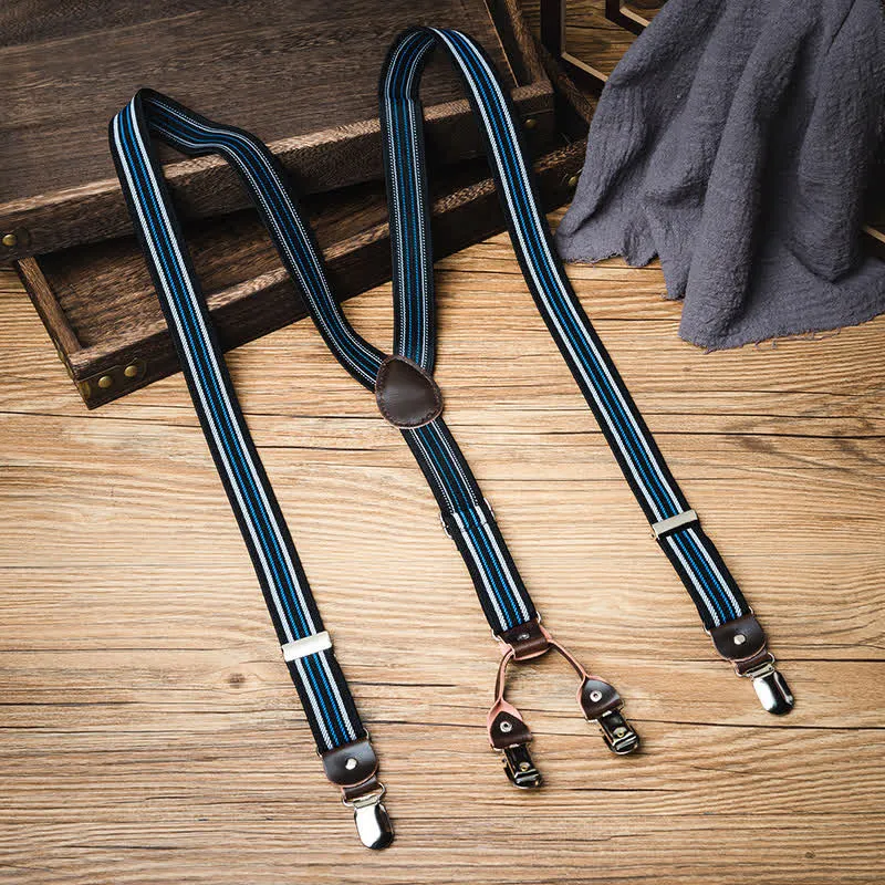 Black & Blue Striped Y-back Elastic Suspenders sold by FloralTrip