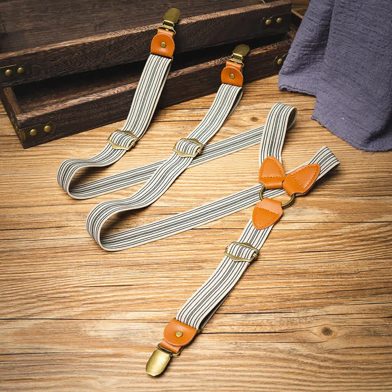 Vintage Light Brown Striped Y-back Elastic Suspenders sold by FloralTrip product image thumbnail 3