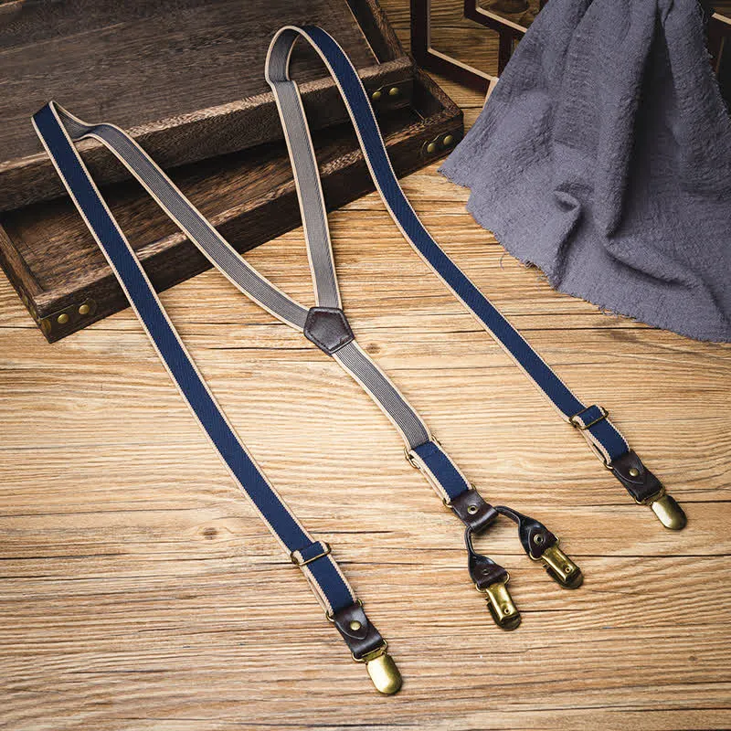 Navy Blue Casual 6-Clips Y-back Elastic Trouser Suspenders sold by FloralTrip