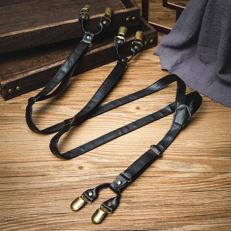 Black Straps 6-Clips Y-back Retro Leather Suspenders sold by FloralTrip product image thumbnail 3