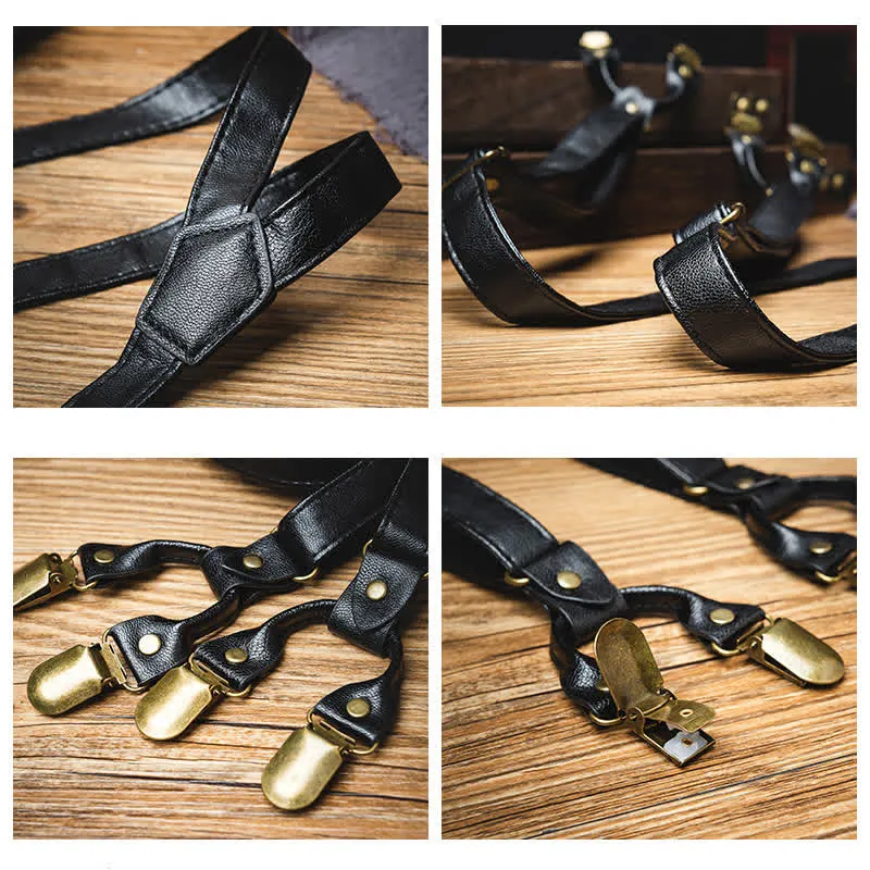 Black Straps 6-Clips Y-back Retro Leather Suspenders sold by FloralTrip product image thumbnail 4