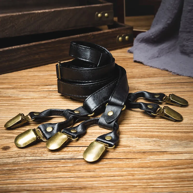Black Straps 6-Clips Y-back Retro Leather Suspenders sold by FloralTrip product image thumbnail 2