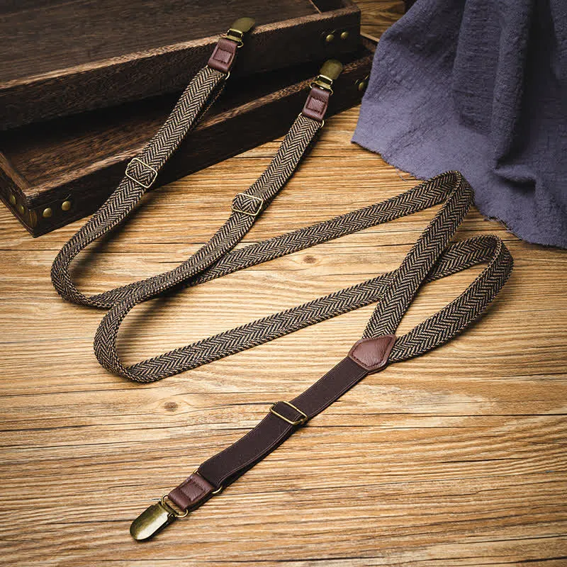 Yellowish-Brown Herringbone Straps Y-back Suspenders sold by FloralTrip product image thumbnail 3