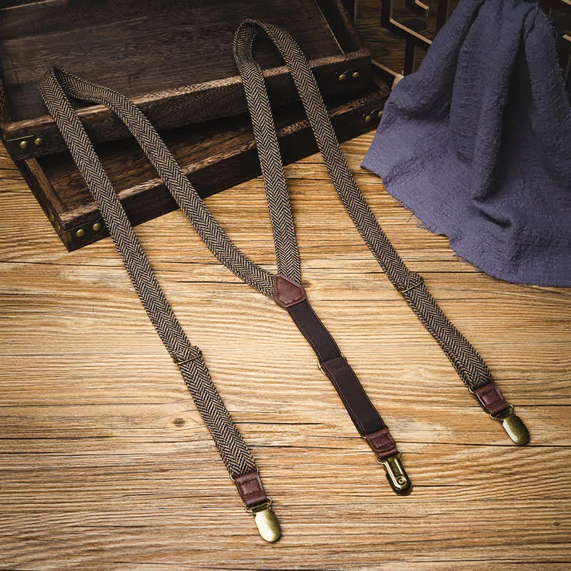 Yellowish-Brown Herringbone Straps Y-back Suspenders sold by FloralTrip