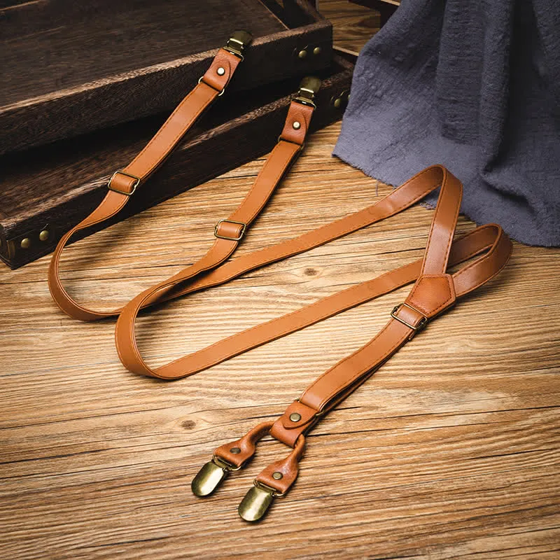 Light Brown Vintage Adjustable Leather Suspenders sold by FloralTrip product image thumbnail 3