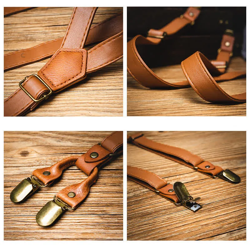 Light Brown Vintage Adjustable Leather Suspenders sold by FloralTrip product image thumbnail 4