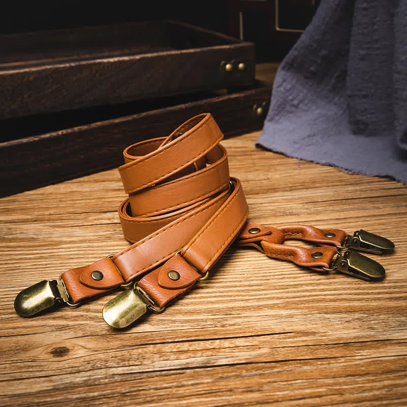 Light Brown Vintage Adjustable Leather Suspenders sold by FloralTrip product image thumbnail 2