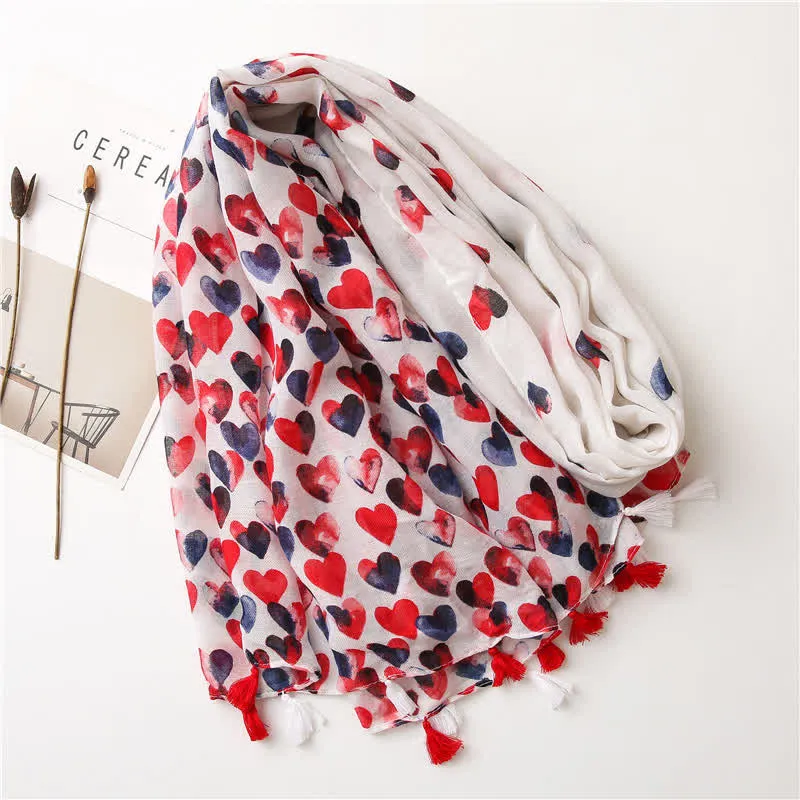 Women's Happiness Red Heart Tassel Thin Scarf sold by FloralTrip product image thumbnail 3