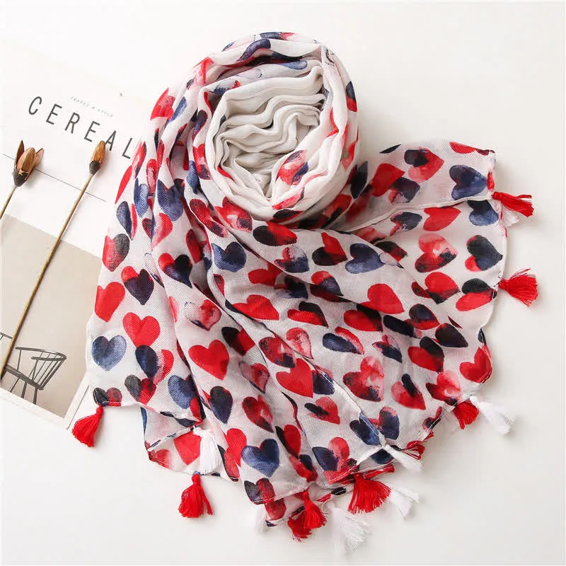 Women's Happiness Red Heart Tassel Thin Scarf sold by FloralTrip product image thumbnail 4
