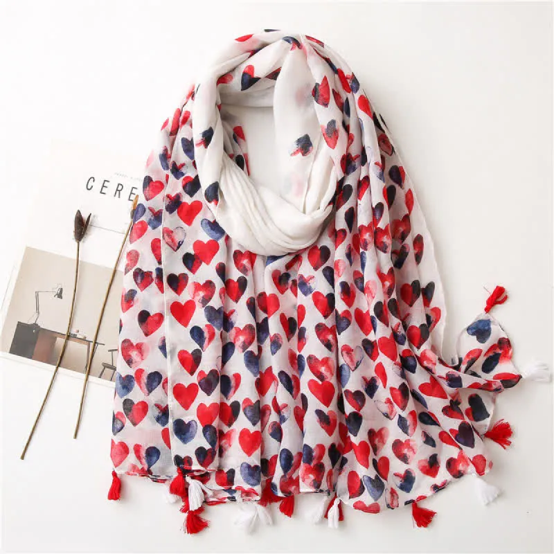 Women's Happiness Red Heart Tassel Thin Scarf sold by FloralTrip