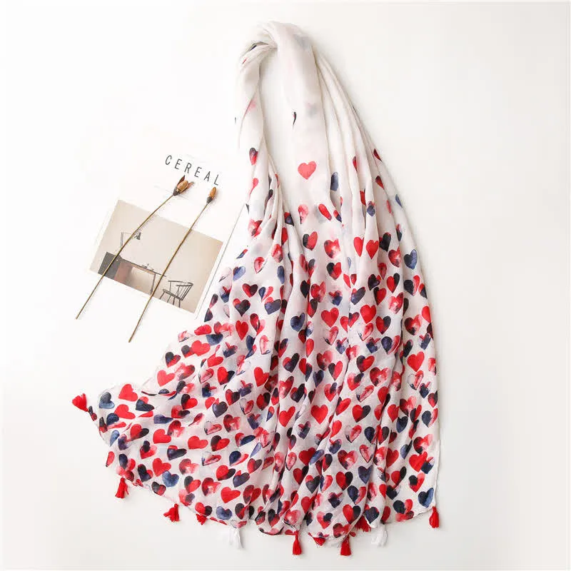 Women's Happiness Red Heart Tassel Thin Scarf sold by FloralTrip product image thumbnail 5