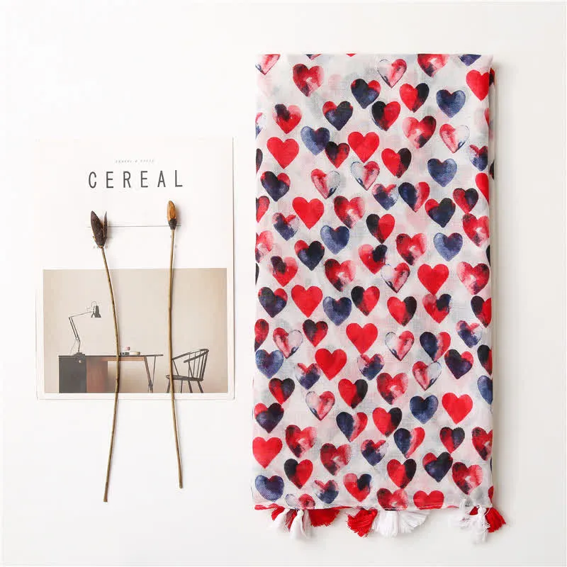 Women's Happiness Red Heart Tassel Thin Scarf sold by FloralTrip product image thumbnail 2