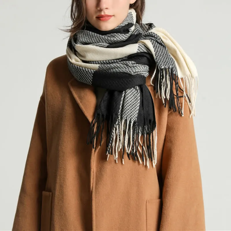 Unisex Fringed Plaid Striped Winter Warm Scarf sold by FloralTrip product image thumbnail 4