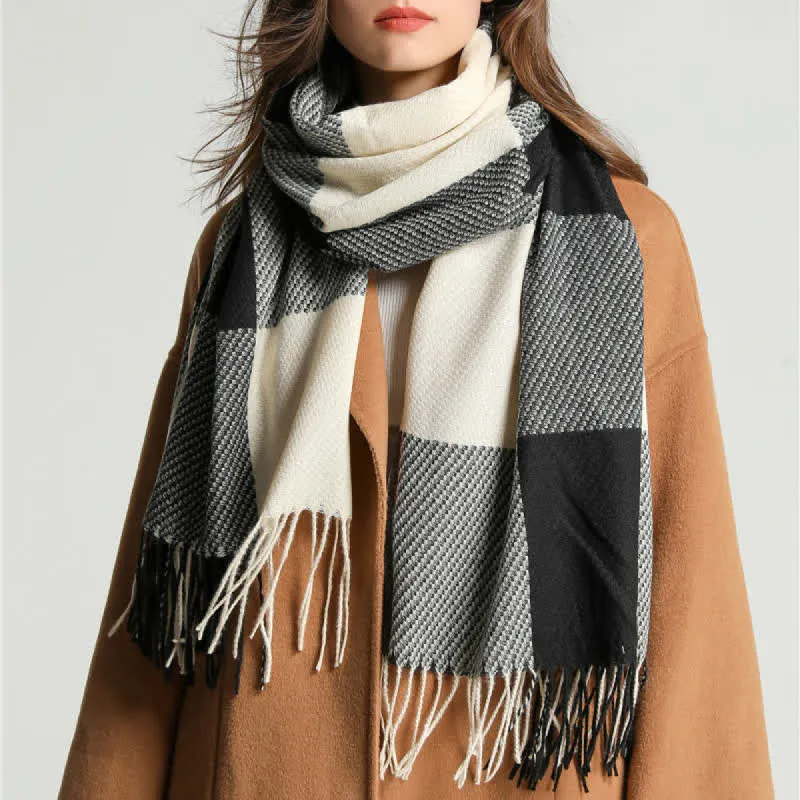 Unisex Fringed Plaid Striped Winter Warm Scarf sold by FloralTrip