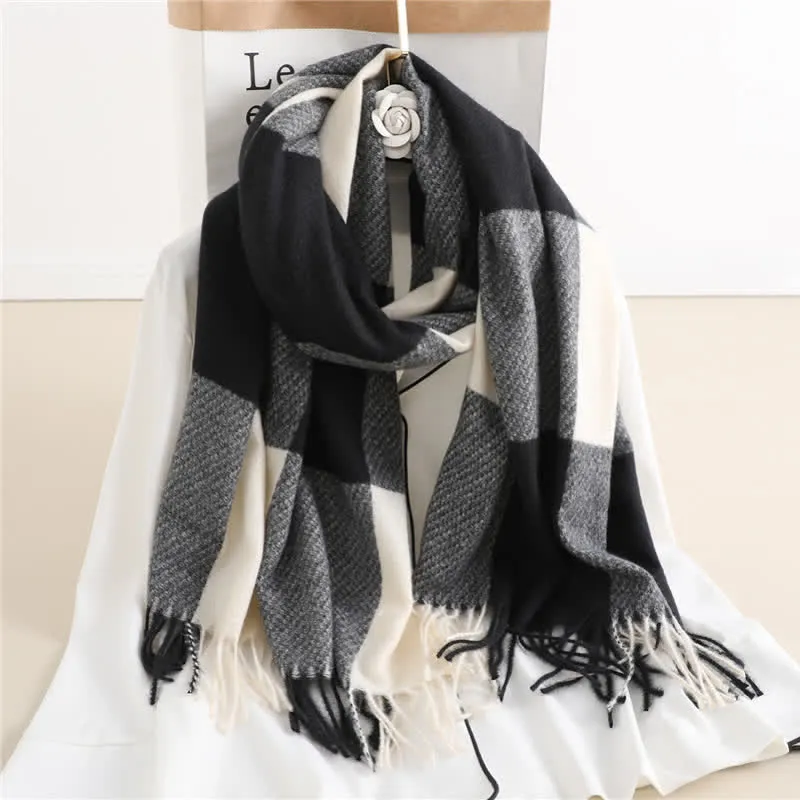 Unisex Fringed Plaid Striped Winter Warm Scarf sold by FloralTrip product image thumbnail 2