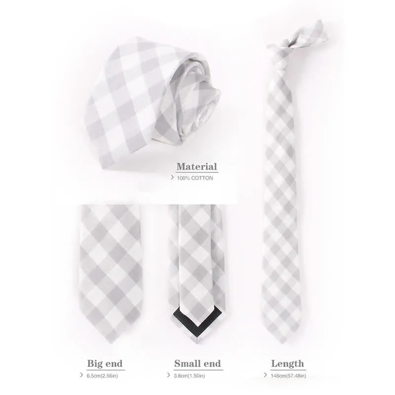 Men's Fresh Striped Plaid Pattern Skinny Cotton Necktie sold by FloralTrip product image thumbnail 4