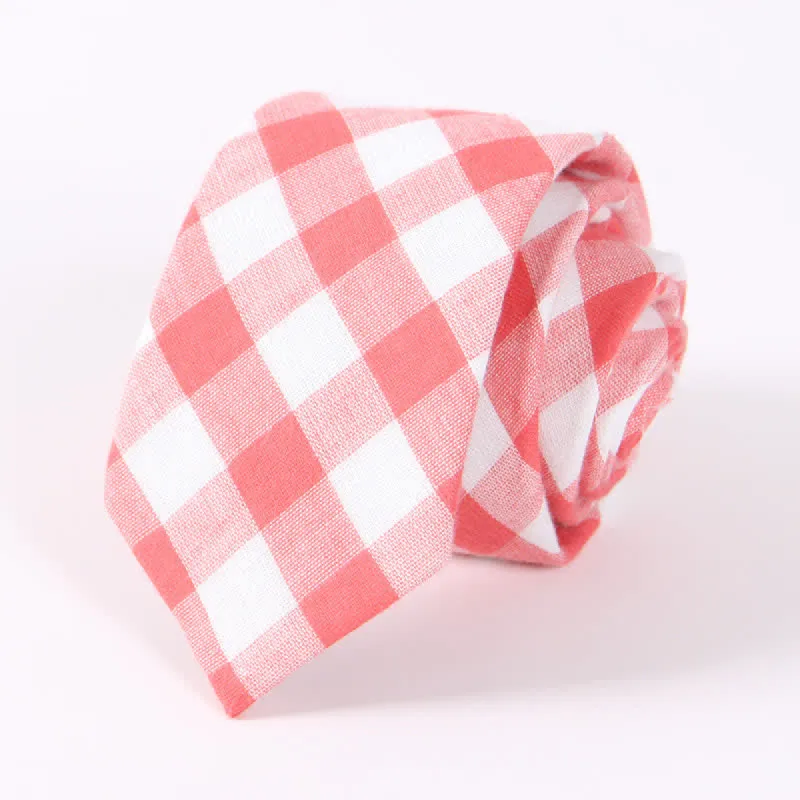 Men's Fresh Striped Plaid Pattern Skinny Cotton Necktie sold by FloralTrip