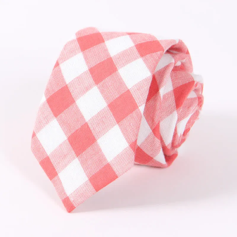 Men's Fresh Striped Plaid Pattern Skinny Cotton Necktie sold by FloralTrip