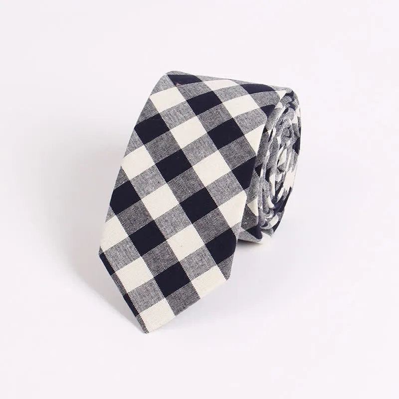 Men's Fresh Striped Plaid Pattern Skinny Cotton Necktie sold by FloralTrip product image thumbnail 5
