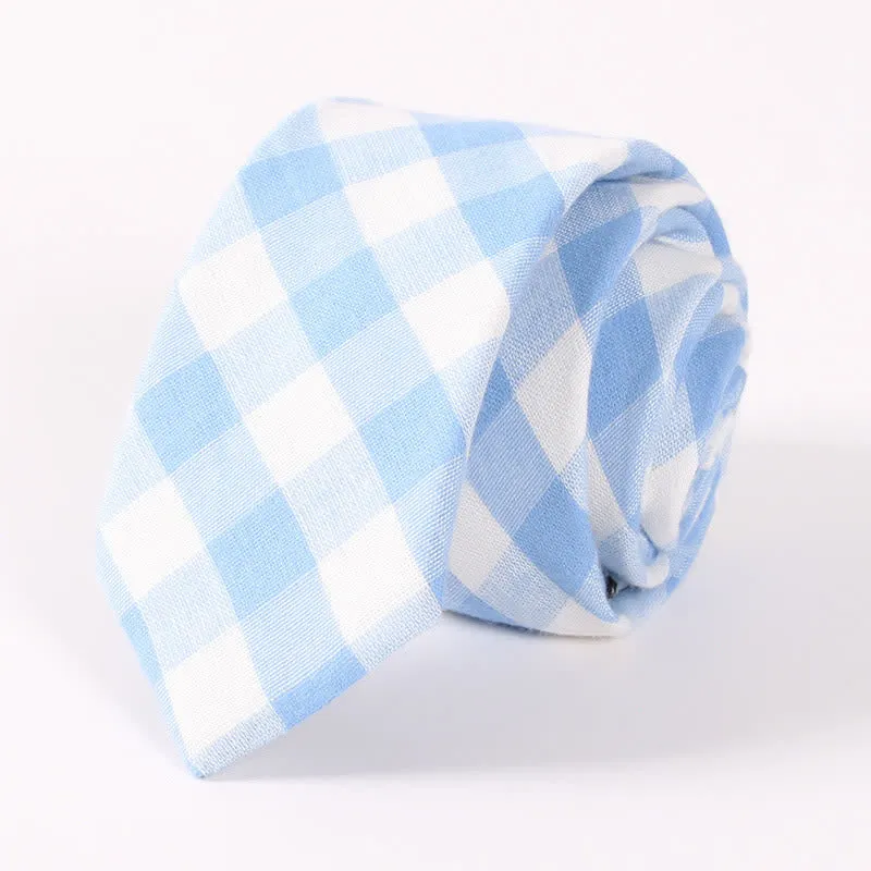 Men's Fresh Striped Plaid Pattern Skinny Cotton Necktie sold by FloralTrip product image thumbnail 2