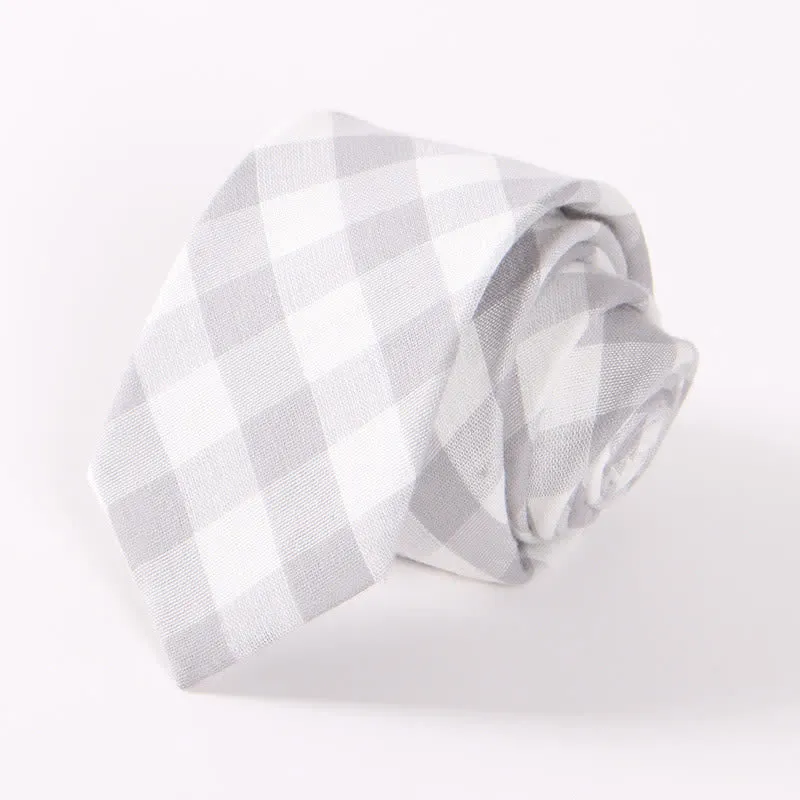 Men's Fresh Striped Plaid Pattern Skinny Cotton Necktie sold by FloralTrip product image thumbnail 3
