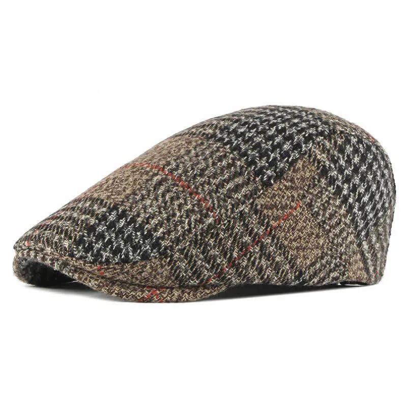 Vintage Striped Plaid Wool Blend Peaked Beret Hat sold by FloralTrip