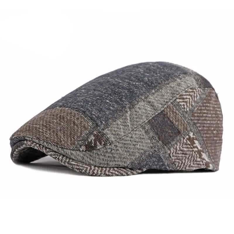 Patchwork Stitching Herringbone Tweed Beret Hat sold by FloralTrip