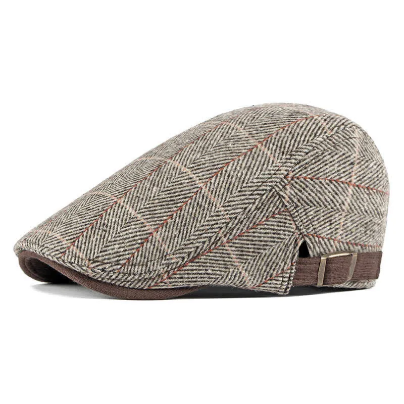 Vintage Herringbone Gatsby Flat Cotton Beret Hat sold by FloralTrip