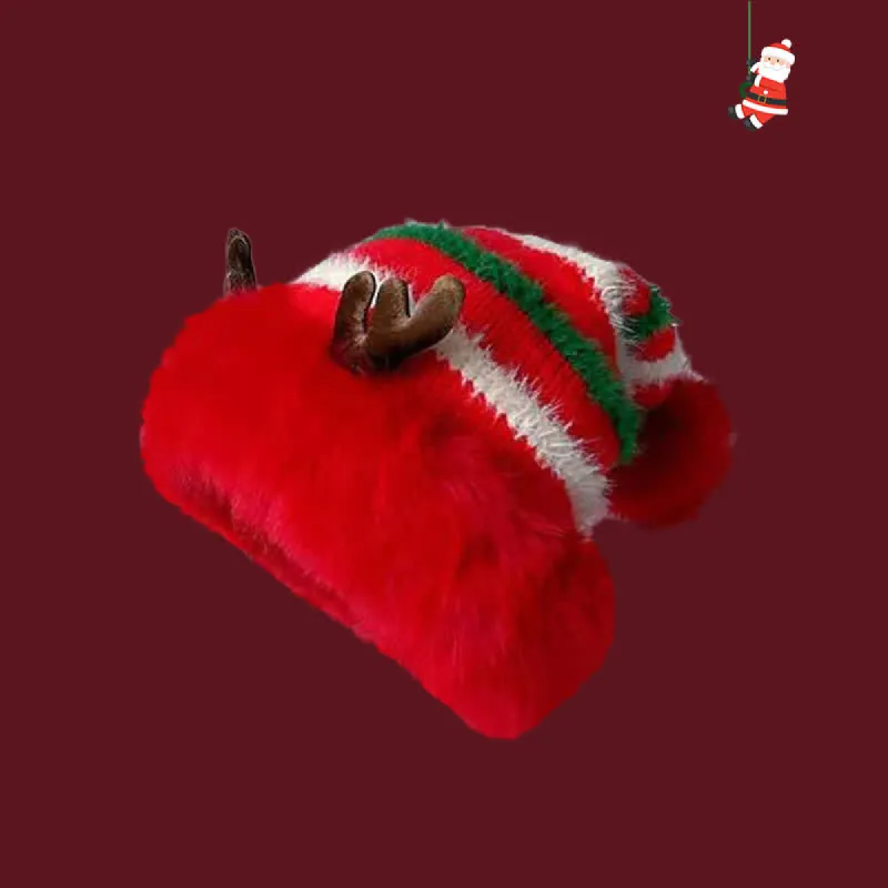 Multicolor Striped Christmas Elk Antler Knitted Hat sold by FloralTrip