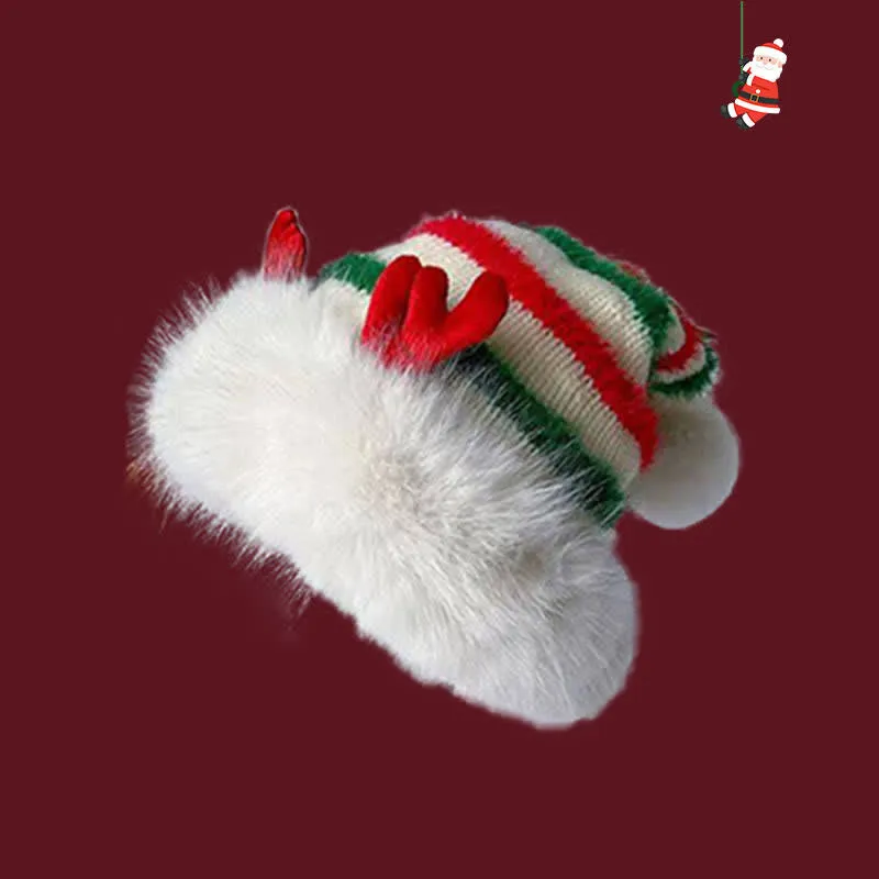 Multicolor Striped Christmas Elk Antler Knitted Hat sold by FloralTrip product image thumbnail 2