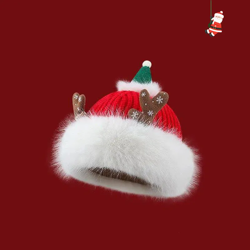 Christmas Elk Antler Plush Pullover Knitted Hat sold by FloralTrip product image thumbnail 2