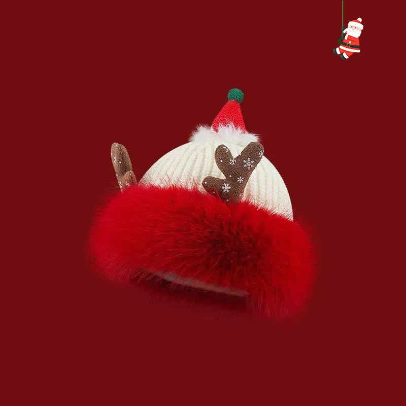Christmas Elk Antler Plush Pullover Knitted Hat sold by FloralTrip product image thumbnail 3