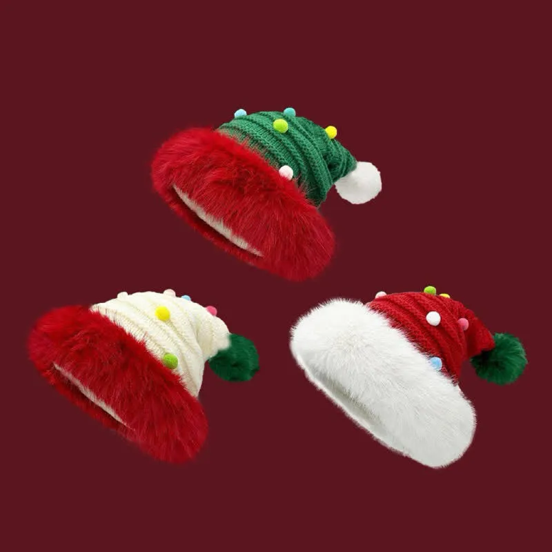 Colorful Fluffy Christmas Santa Claus Knitted Hat sold by FloralTrip product image thumbnail 2