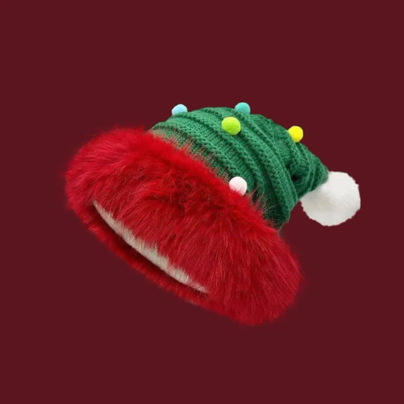 Colorful Fluffy Christmas Santa Claus Knitted Hat sold by FloralTrip