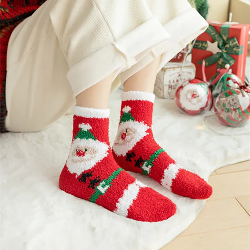Women's Santa Elk Coral Fleece Christmas Socks sold by FloralTrip product image thumbnail 2