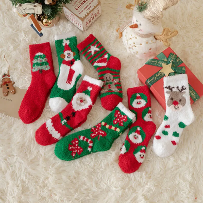 Women's Santa Elk Coral Fleece Christmas Socks sold by FloralTrip product image thumbnail 4