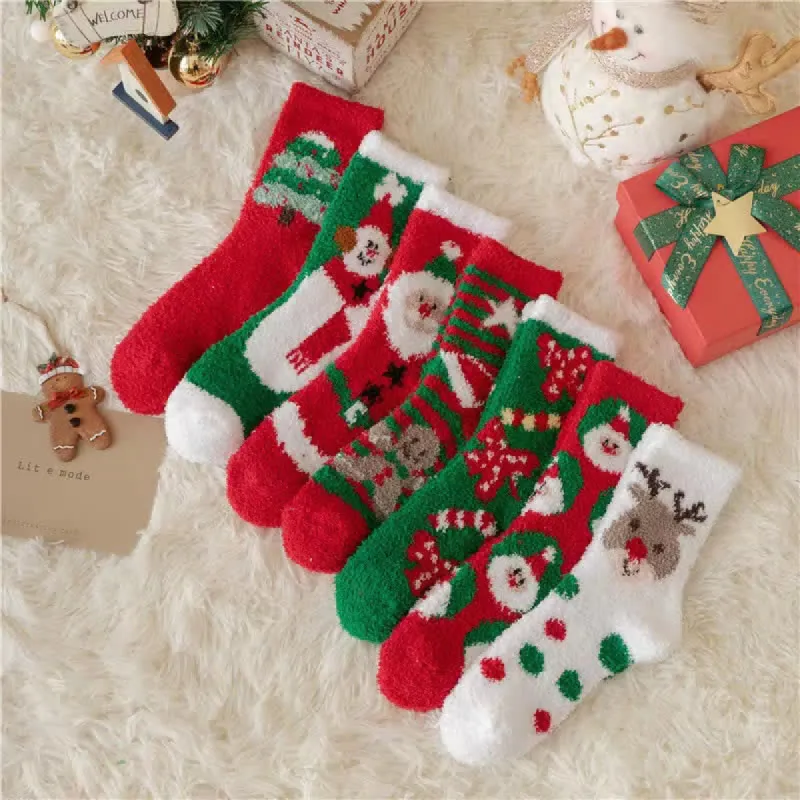 Women's Santa Elk Coral Fleece Christmas Socks sold by FloralTrip