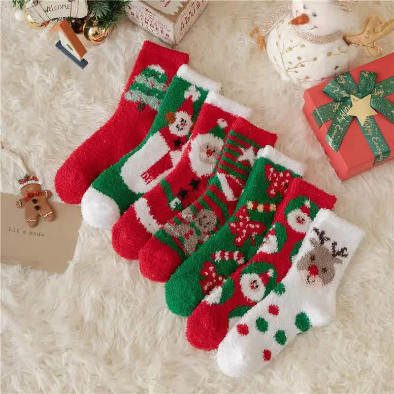 Women's Santa Elk Coral Fleece Christmas Socks sold by FloralTrip