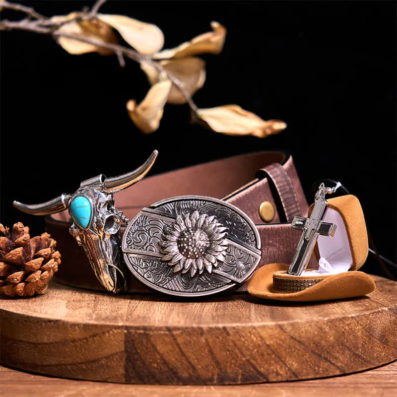 DIY Hidden Knife Belt Buckle Turquoise Bull Pendant Cross Necklace Bundle Set sold by FloralTrip