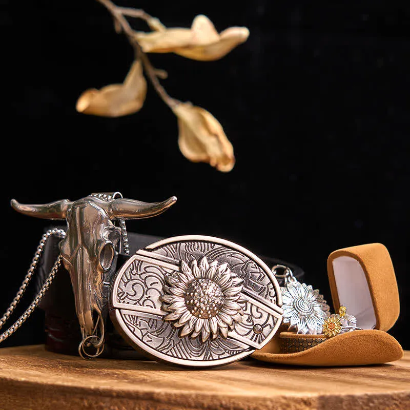 Sunflower Theme DIY Hidden Knife Belt Buckle Longhorn Bull Pendant Bundle Set sold by FloralTrip