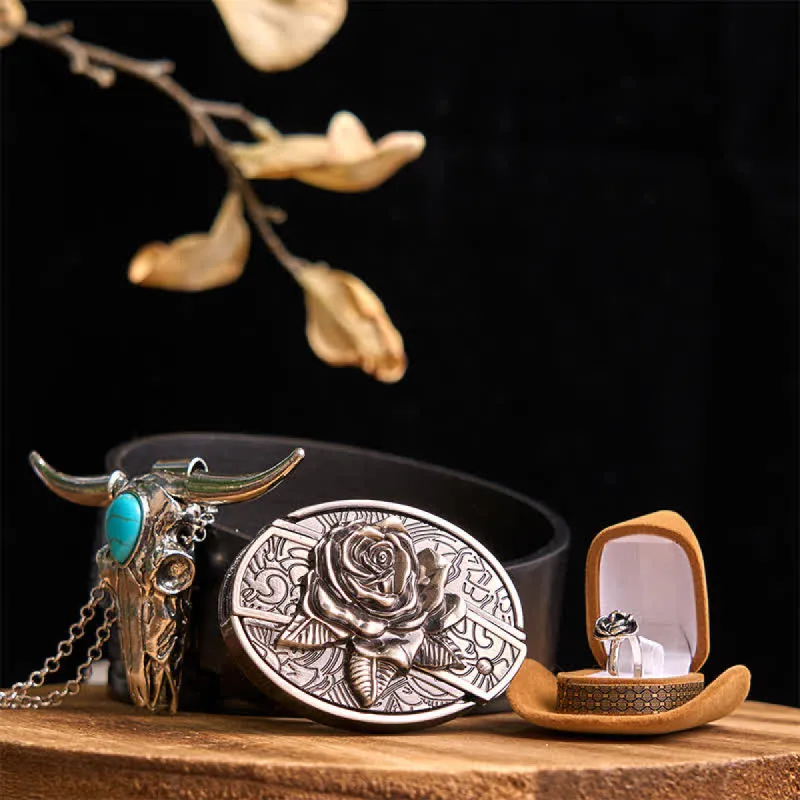 Rose Theme DIY Hidden Knife Belt Buckle Turquoise Bull Pendant Bundle Set sold by FloralTrip