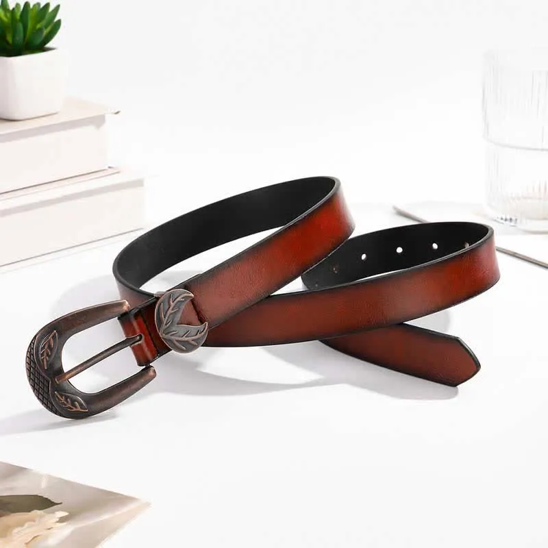 Vintage Versatile Slim Leaves Buckle Leather Belt sold by FloralTrip product image thumbnail 5