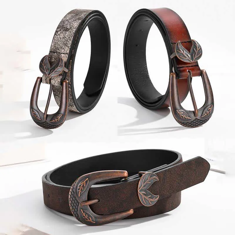 Vintage Versatile Slim Leaves Buckle Leather Belt sold by FloralTrip product image thumbnail 2