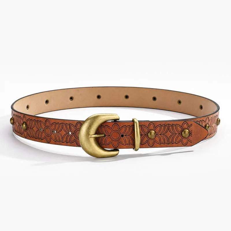 Elegant Flower Printed Bronze Rivet Leather Belt sold by FloralTrip product image thumbnail 4