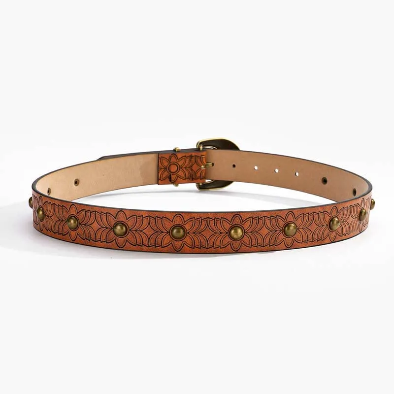 Elegant Flower Printed Bronze Rivet Leather Belt sold by FloralTrip product image thumbnail 5