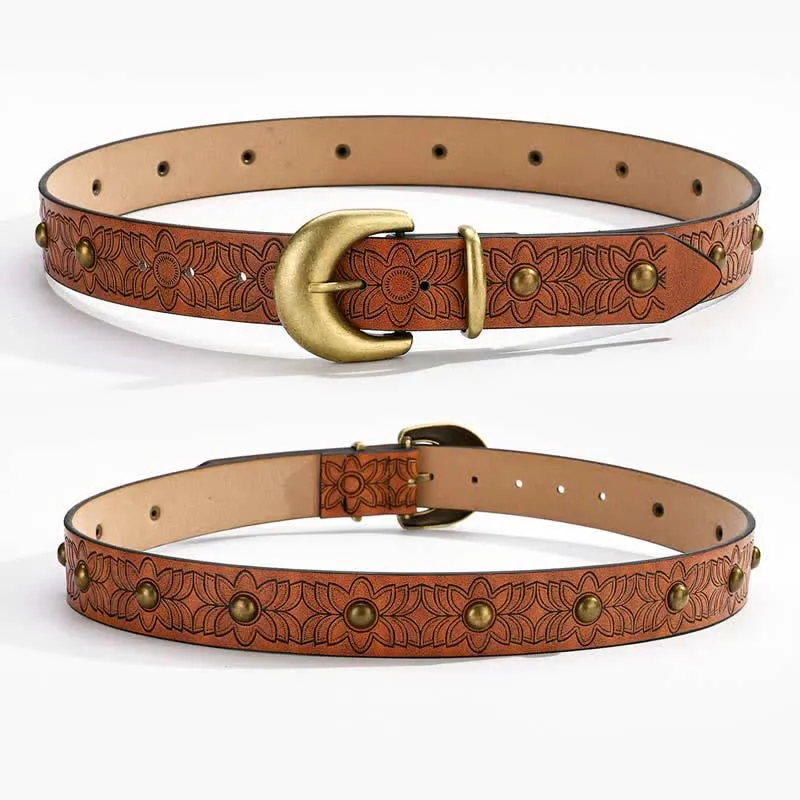 Elegant Flower Printed Bronze Rivet Leather Belt sold by FloralTrip product image thumbnail 3