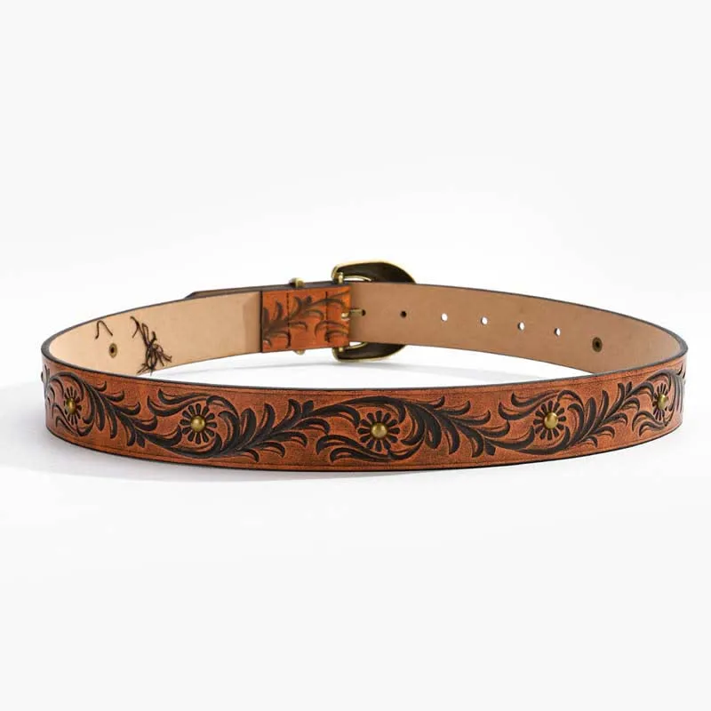 Brown Daisy Floral Bronze Rivet Leather Belt sold by FloralTrip product image thumbnail 3